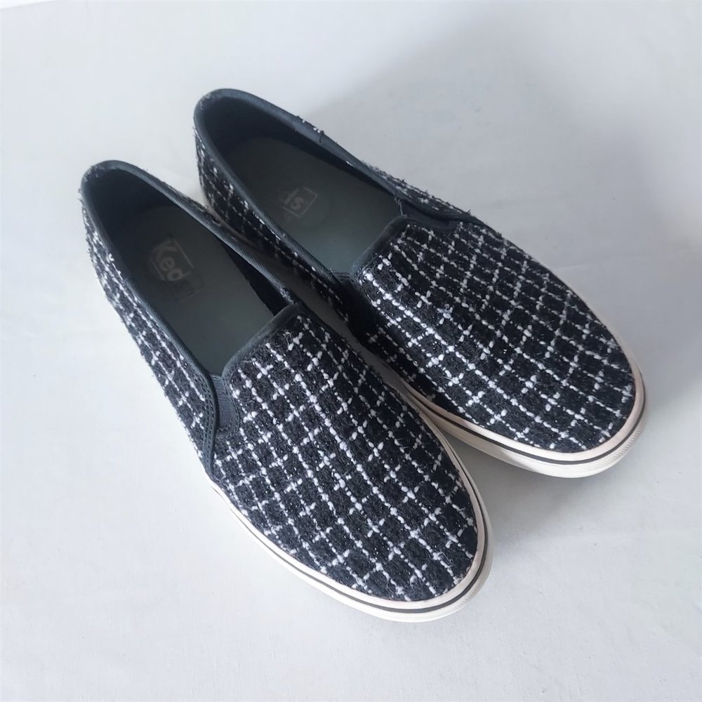 Keds Double Decker Tweed Slip-On Fashion Sneaker Metallic Black Women US8.5 - Picture 2 of 13